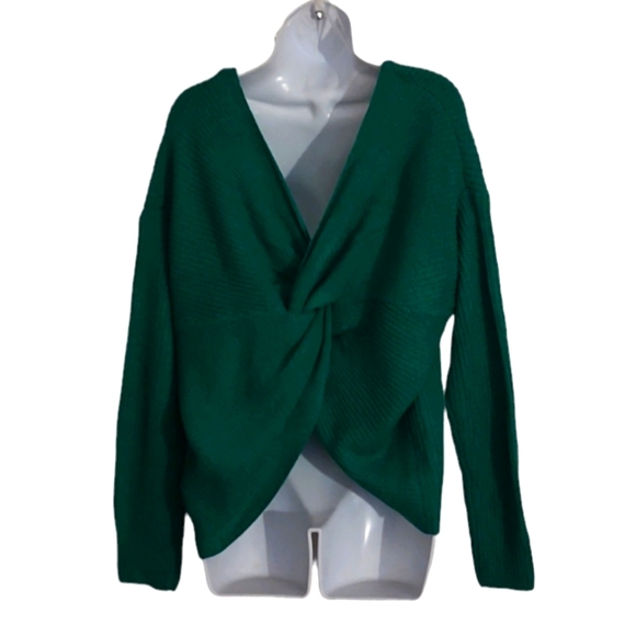 New Green V Neck Main Strip Knit Sweater w/ Knot in Back sz Large - Picture 5 of 6